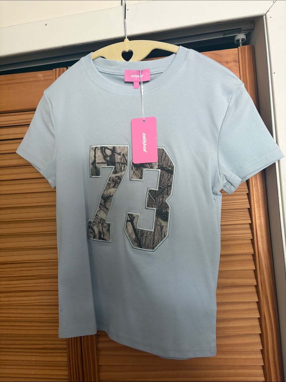 Edikted Pale Blue Short Sleeve Tee with '73 Applique